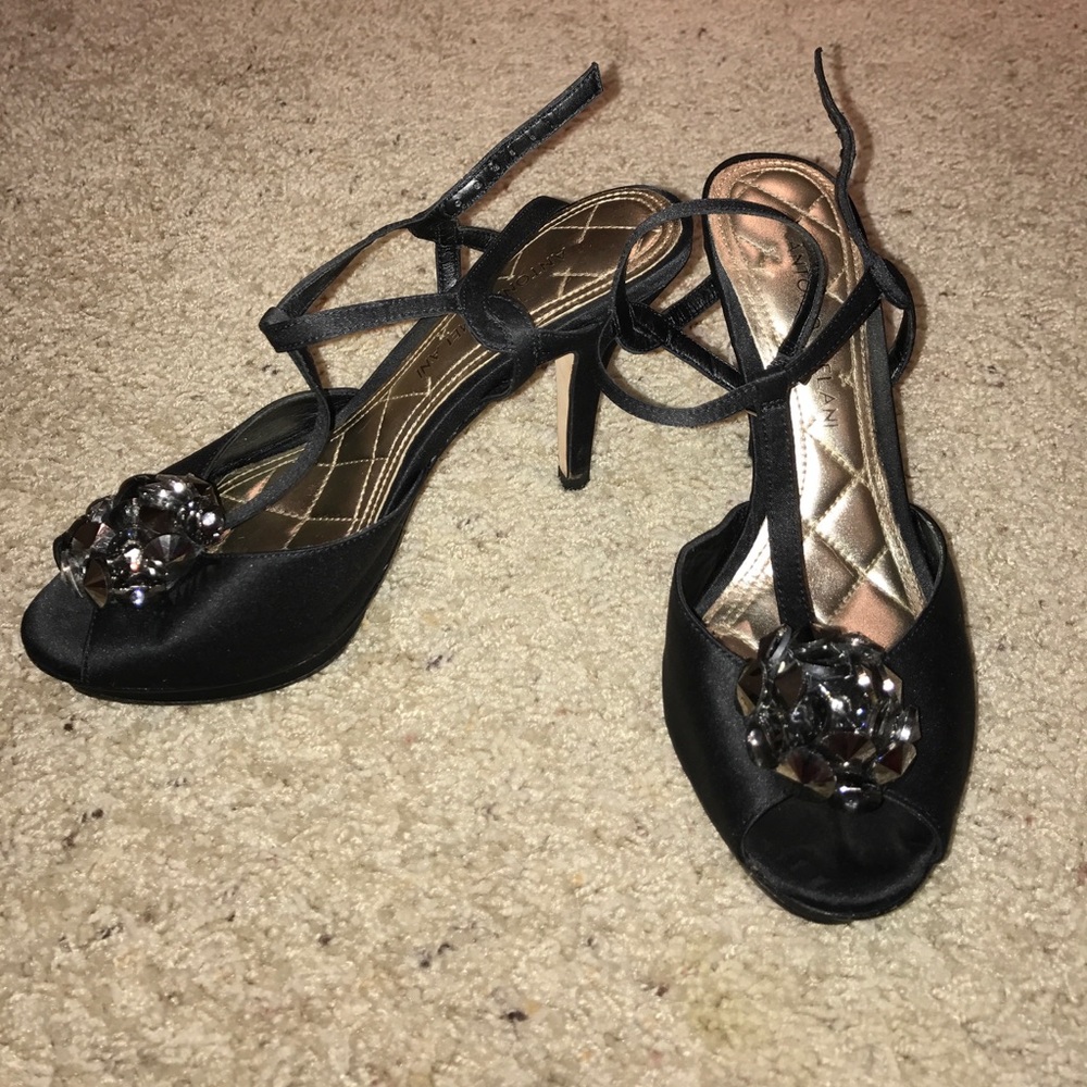 Antonio Melani black peep toe T strap heels