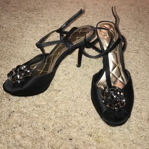 Antonio Melani black peep toe T strap heels