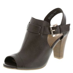 Fioni Peep Toe Heels Sling Back Black Patent 6.5