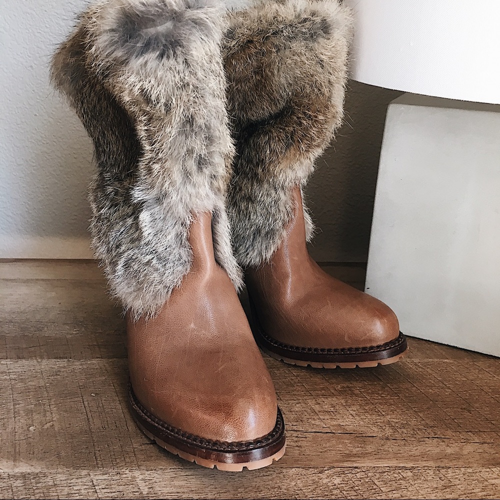 Heeled Rabbit Fur Boots