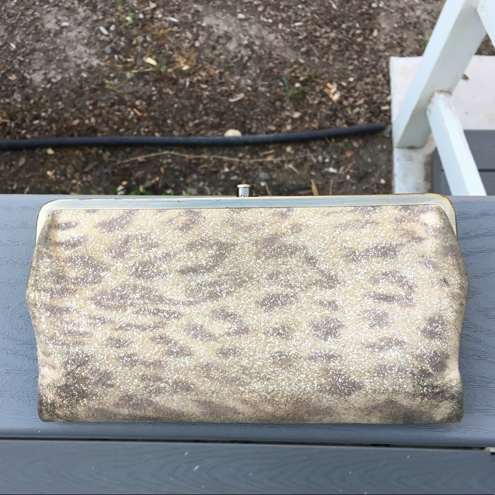 Hobo suede cheetah print & gold accents wallet