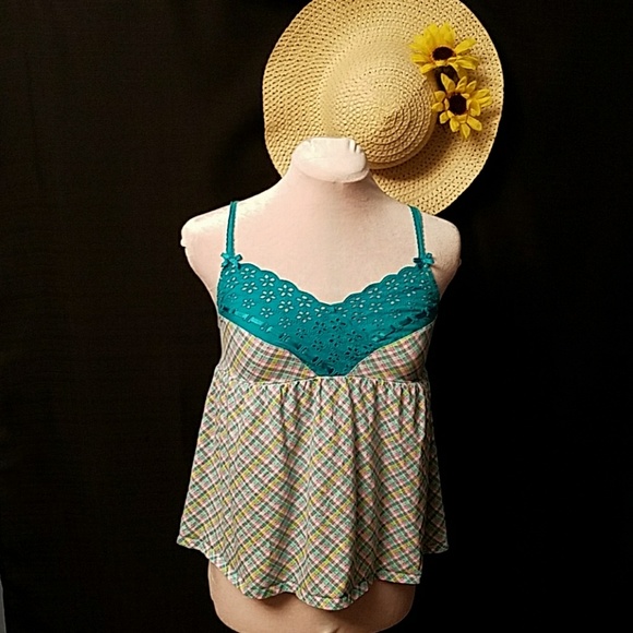 VICTORIA'S SECRET Turquoise plaid tank top - Picture 1 of 5