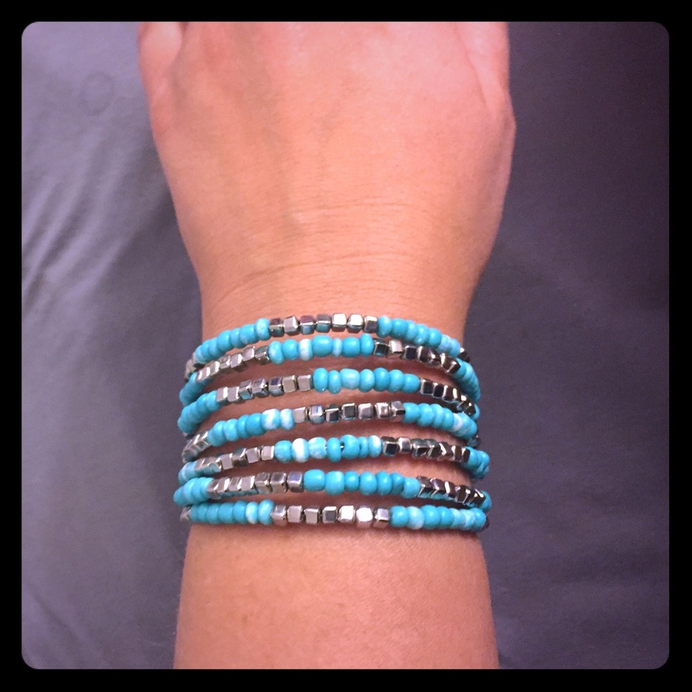 Blue and silver stretchy bracelet