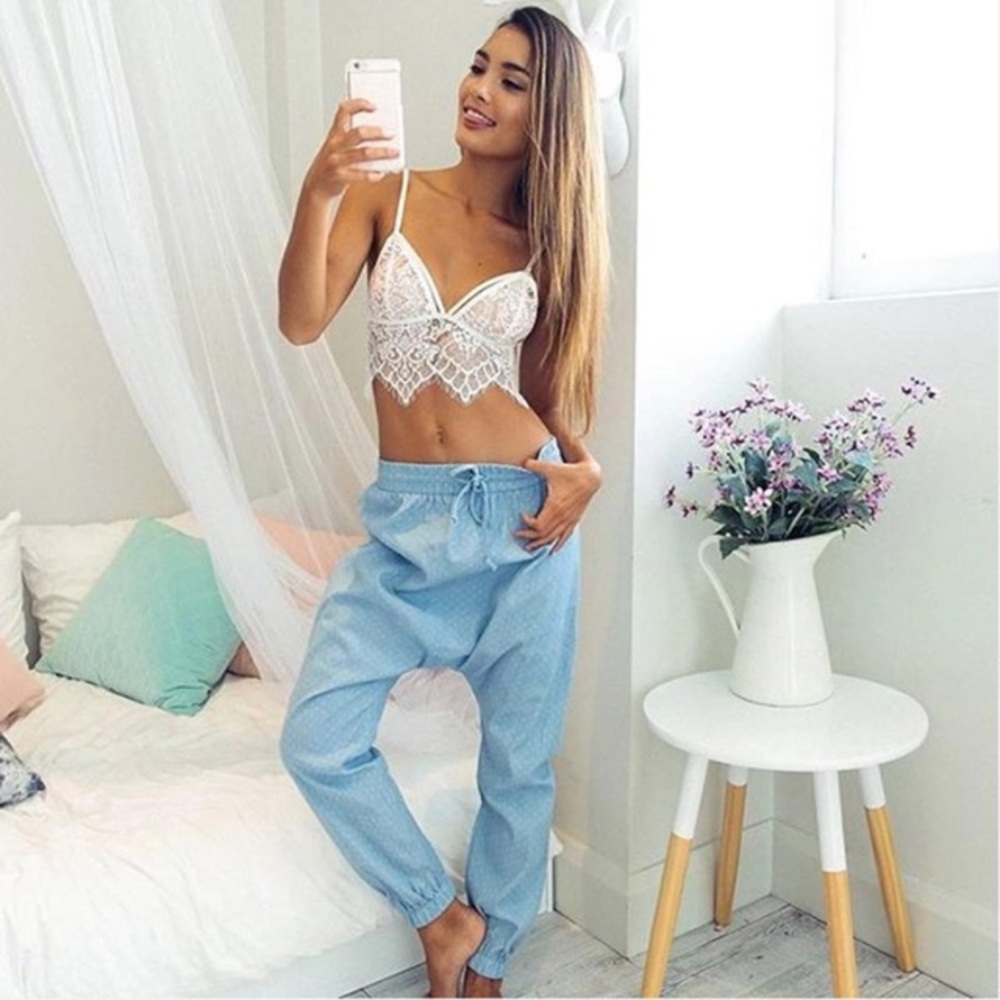 White Crop Summer Lace Bralette Top - Picture 2 of 4