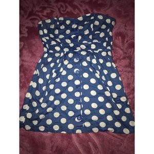 Blue Polka-Dot Strapless Dress