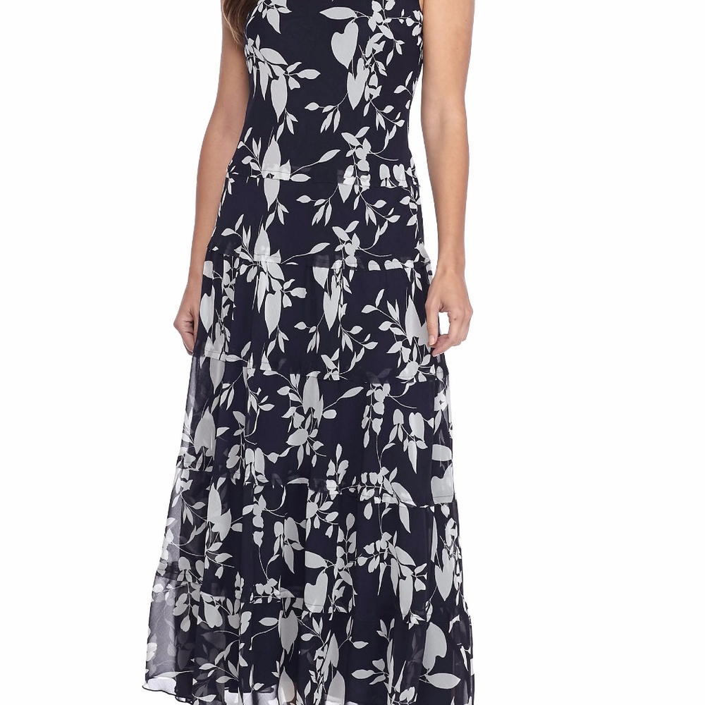 Nine West, maxi dress, sleeveless,navy/ivory, sz 4