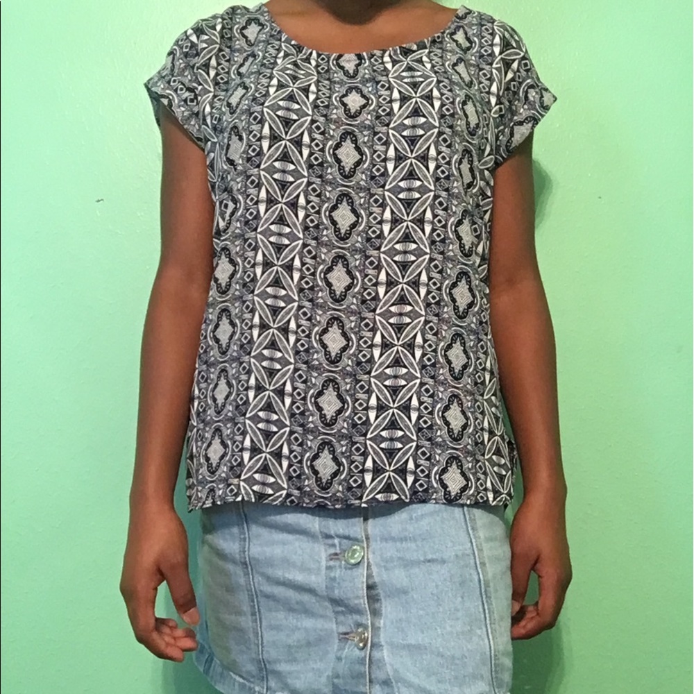 Blue and White Design Top