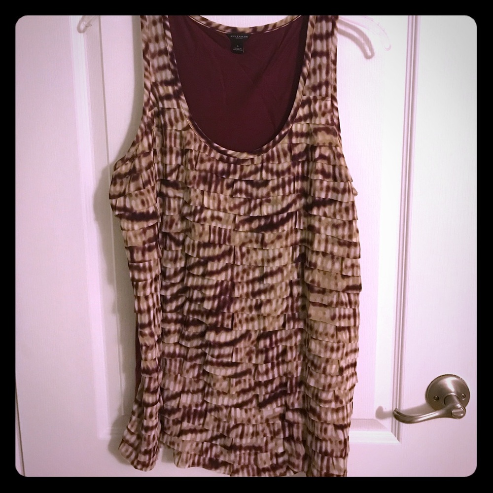 ANN TAYLOR Tan and burgundy sleeveless blouse