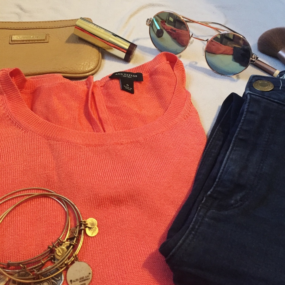 Ann Taylor Coral Linen Blend Thin Knit Sweater