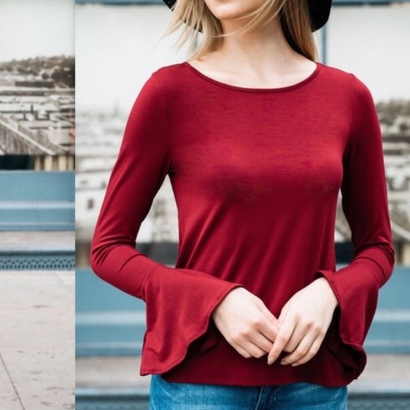 WILA Tops - Buttery Soft Lightweight, Brand new bell cuffs Cool Red, year round, Long Sleeve