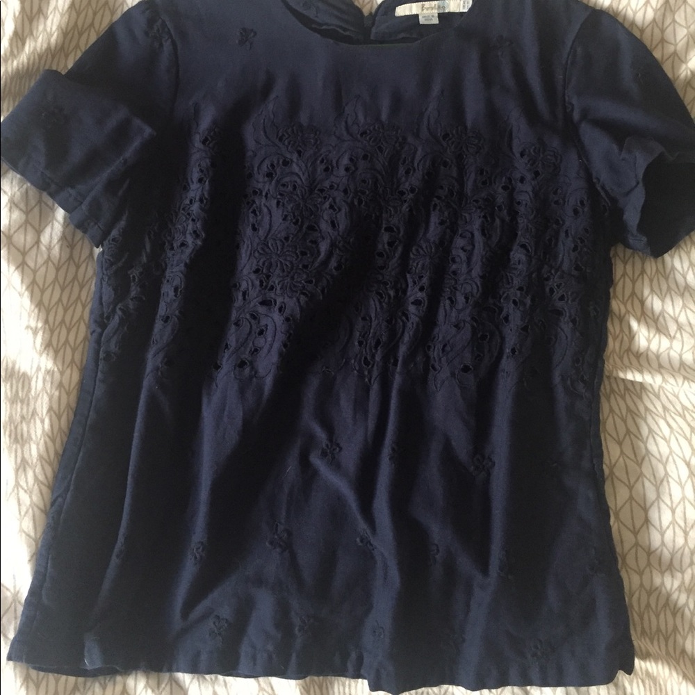 Navy blue cotton eyelet Boden blouse