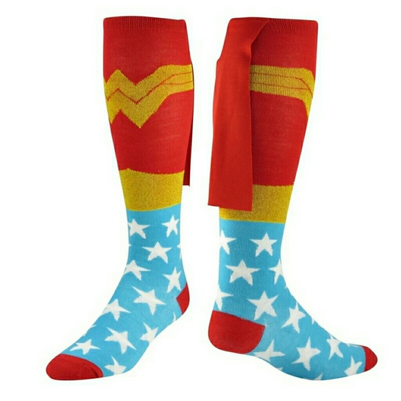 Wonder Woman Suit Up Knee High Socks With Shiny Cape Womens DC Comics Justice Le - Foto 2