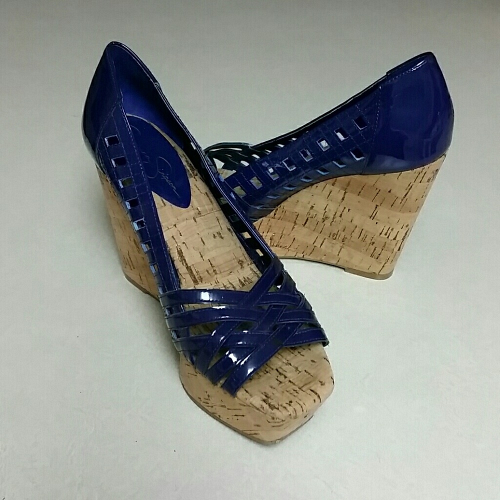 Jessica Simpson Purple Passion cork wedge pumps