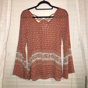 Blue Pepper Sheer Long Sleeve Top