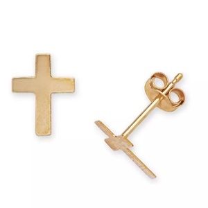 14k Yellow Gold Children's Cross Stud Earrings
