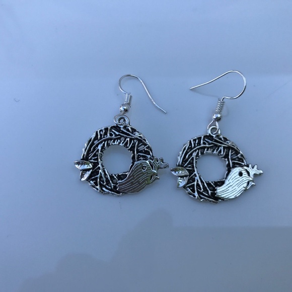 Womens Earring Silver Plated Hook Branches Bird - Picture 3 of 8