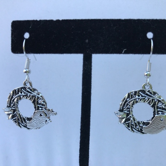 Womens Earring Silver Plated Hook Branches Bird - Picture 6 of 8