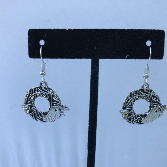Womens Earring Silver Plated Hook Branches Bird - Picture 5 of 8