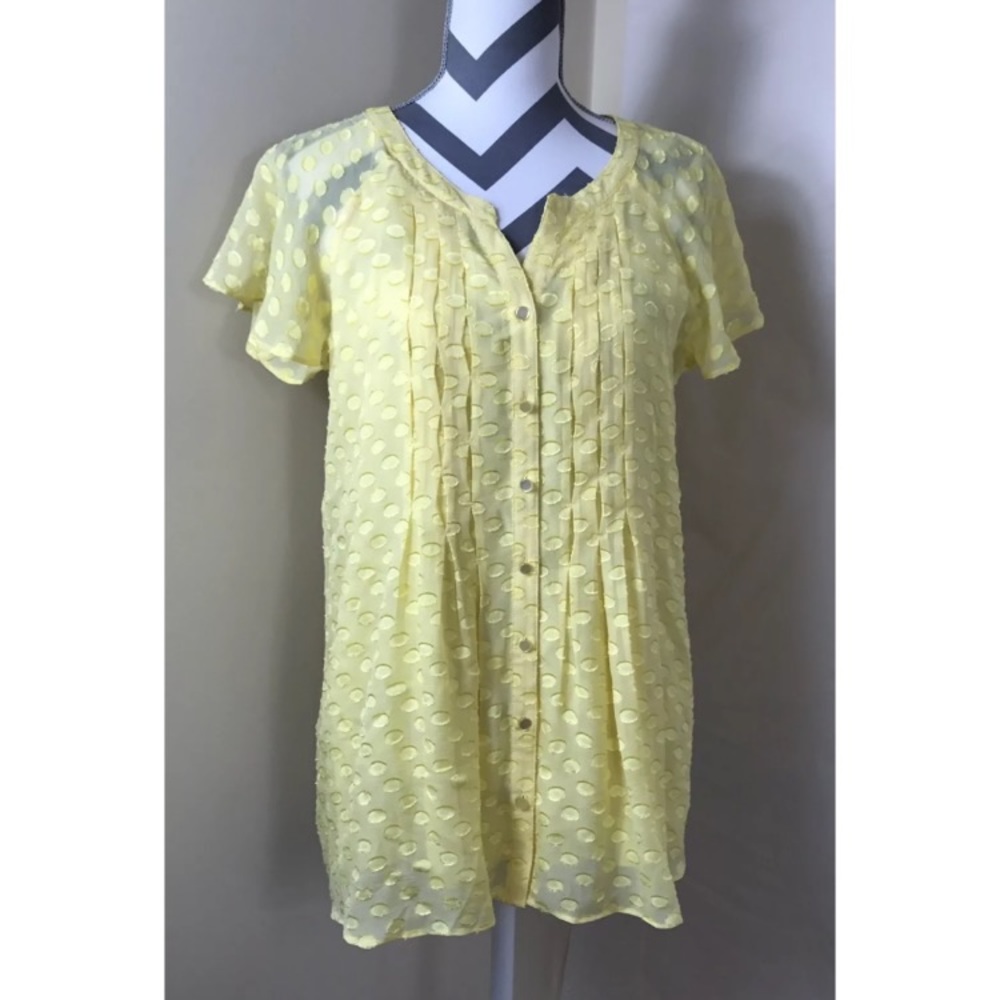 {Soft Surroundings}Yellow Textured Dot Silk Blouse