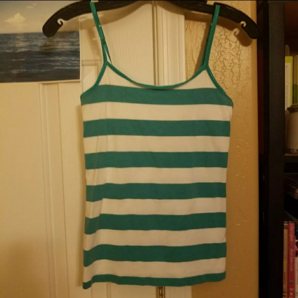 Green and white stripped spaghetti strap