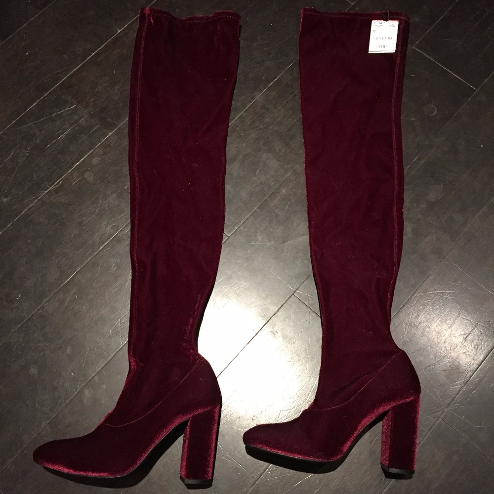 [NWT] Zara Velvet Thigh-High Burgundy Boots Size 8