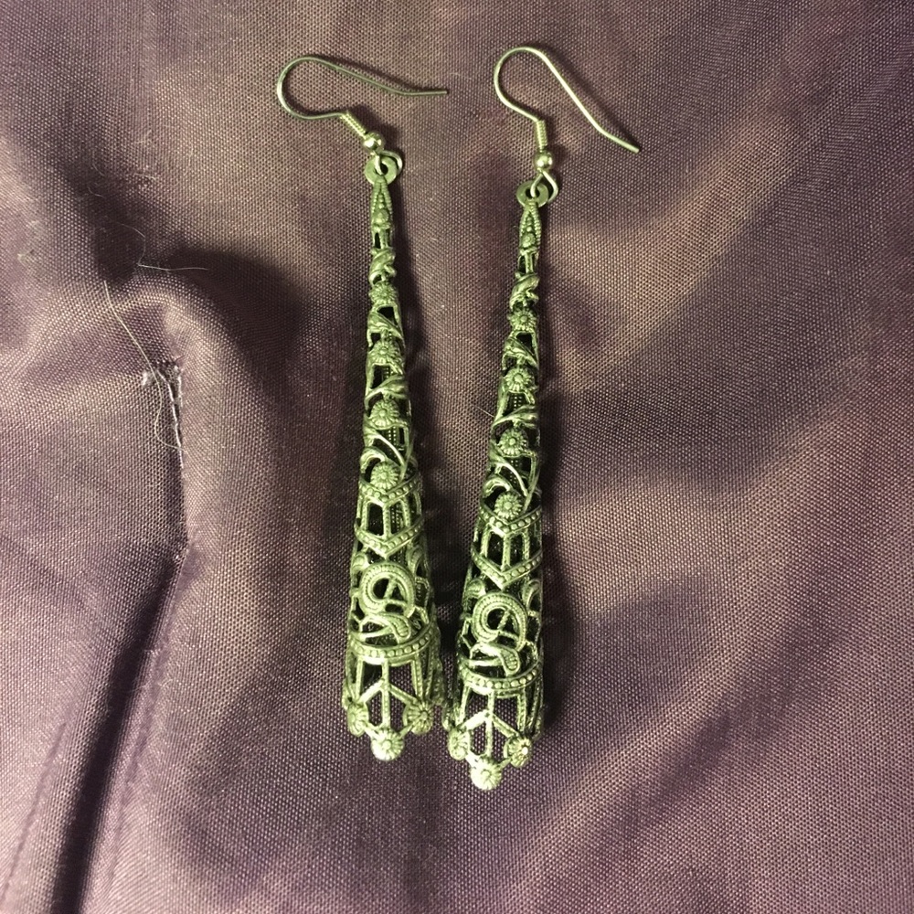 Silver filigree cylinder hook style earrings