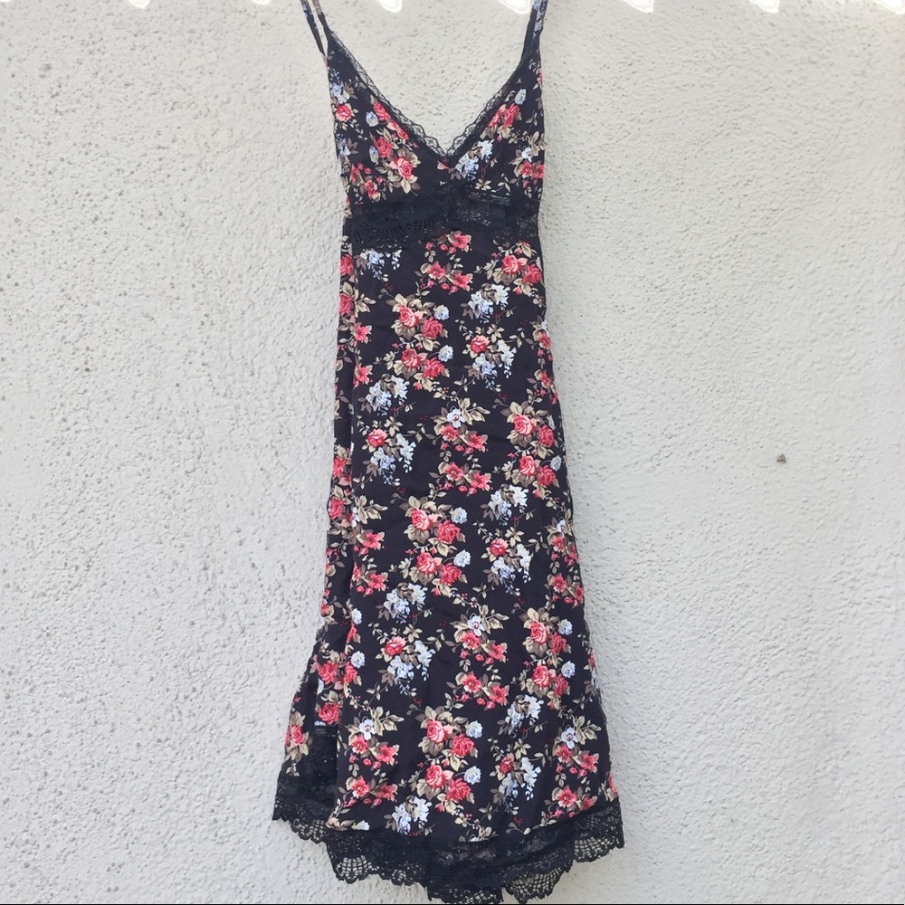 Black and red floral lace slip dress