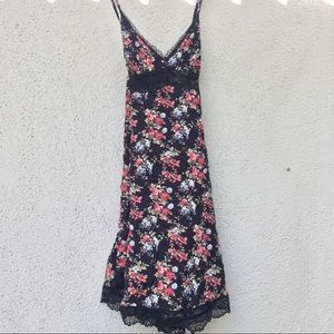 Black and red floral lace slip dress