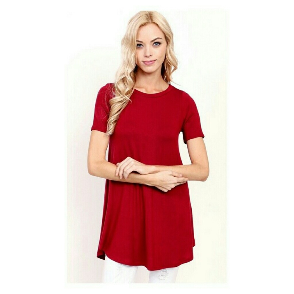 Round Hem Tunic Top Burgandy Large