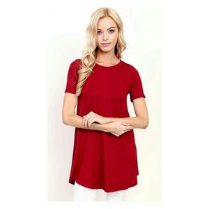 Round Hem Tunic Top Burgandy Large