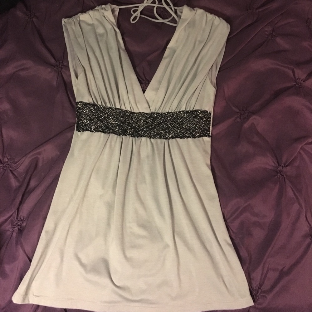 Charlotte Russe grey with blk beads blouse