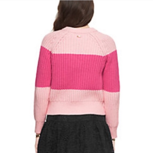 KATE SPADE KNIT STRIPED PASTRY PINK CREW SWEATER - Picture 2 of 4