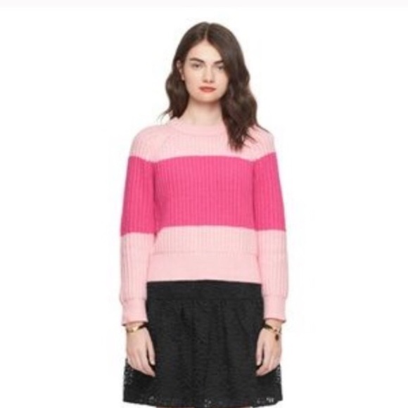 KATE SPADE KNIT STRIPED PASTRY PINK CREW SWEATER - Picture 3 of 4
