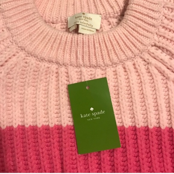KATE SPADE KNIT STRIPED PASTRY PINK CREW SWEATER - Picture 4 of 4
