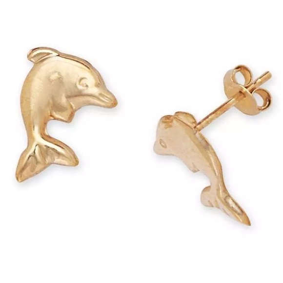 14k Yellow Gold Children's Dolphin 🐬Stud Earrings - Picture 1 of 3
