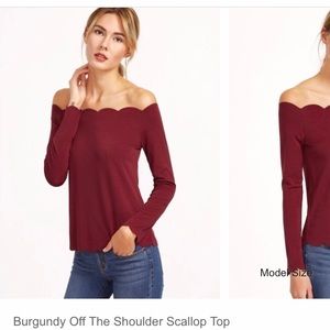 burgundy scalloped cold shoulder top