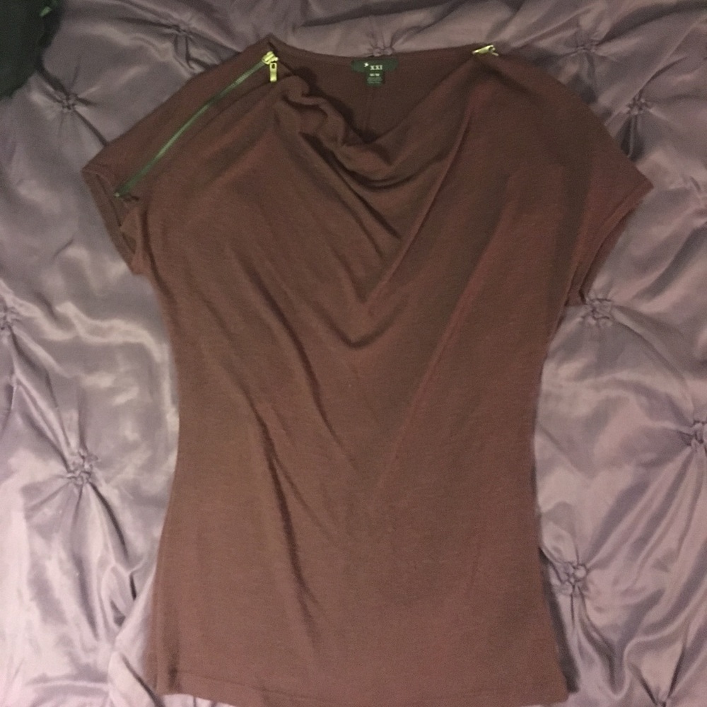 XXI maroon cowl neck sweater blouse w/ zippers