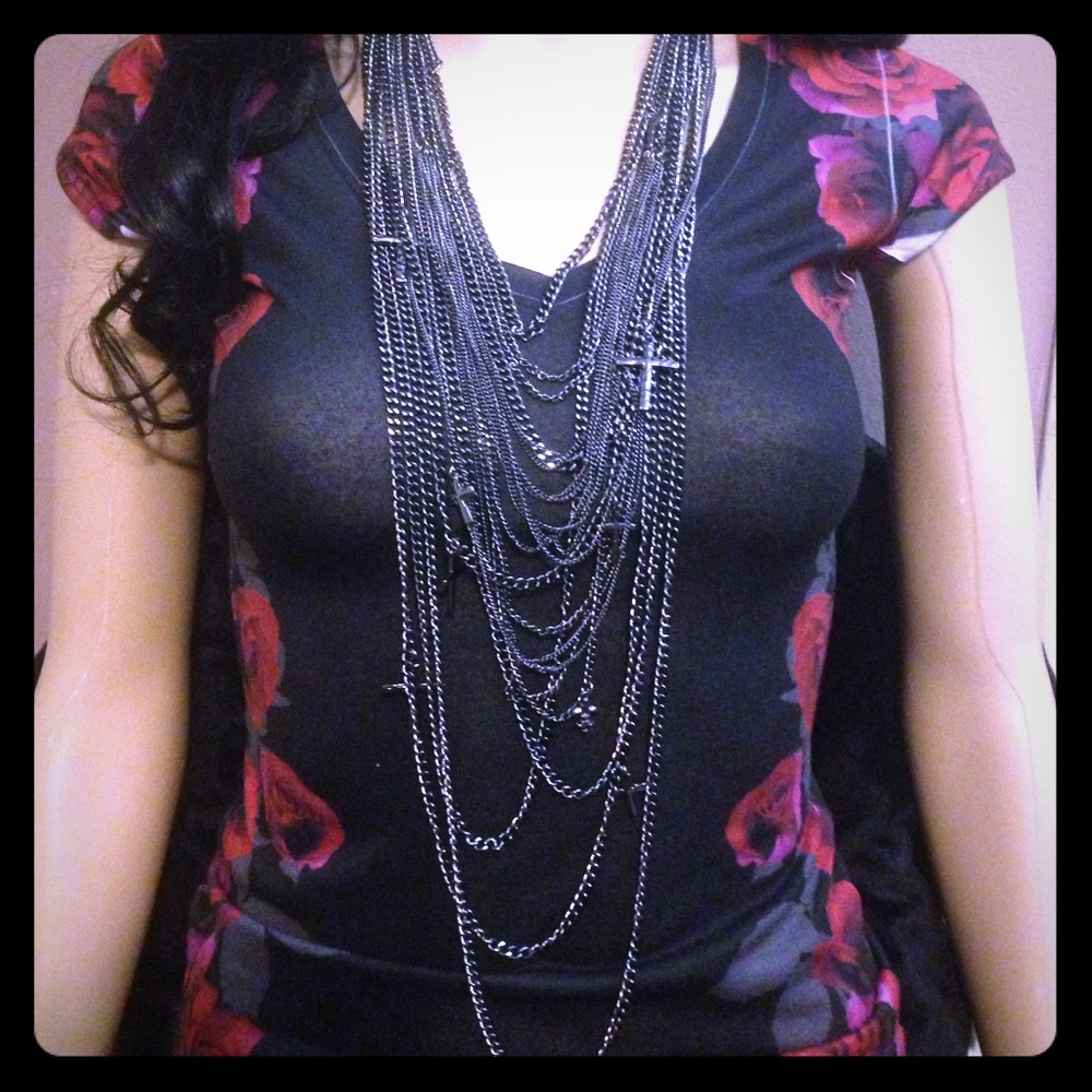 BCBG MAXAZRIA MULTI CHAIN CROSS NECKLACE