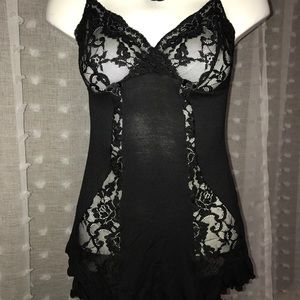 Black Cotton & Lace negligee with thong