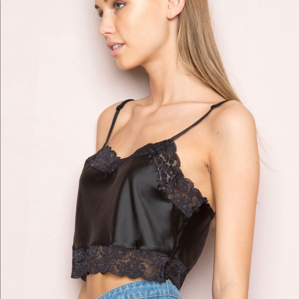 Brandy Melville silk black Dionne lace  tank