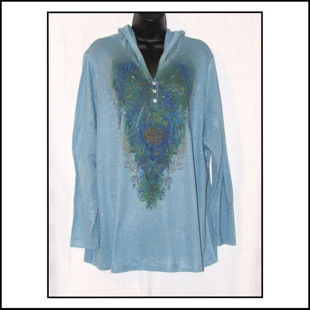 Avenue Rhinestone Embellished Hooded Top