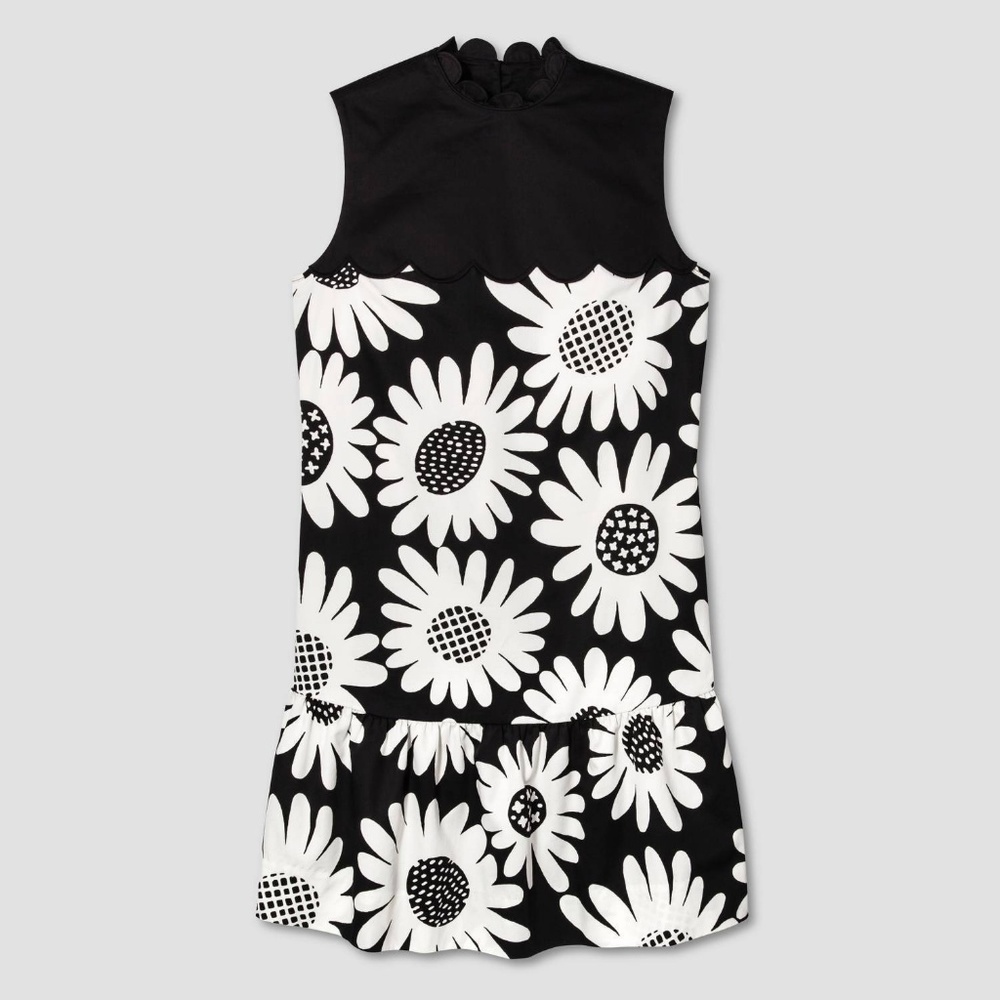 Victoria Beckham Black Daisy Drop Scallop Dress L