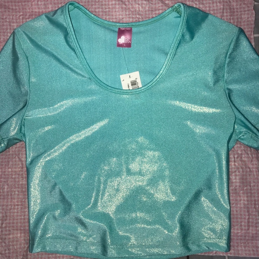 American Apparel Cali Sun & Fun Teal Crop Top