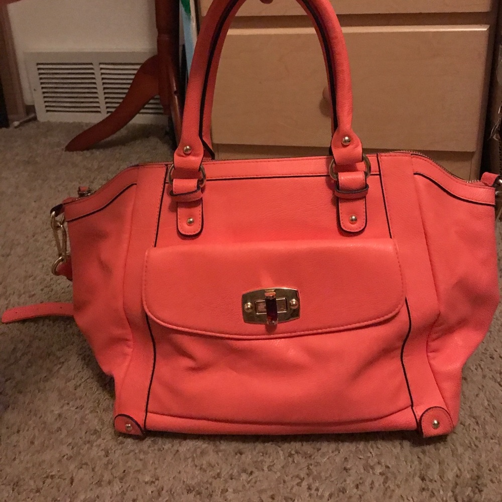 Large Coral Pink Handbag w/ cross body strap