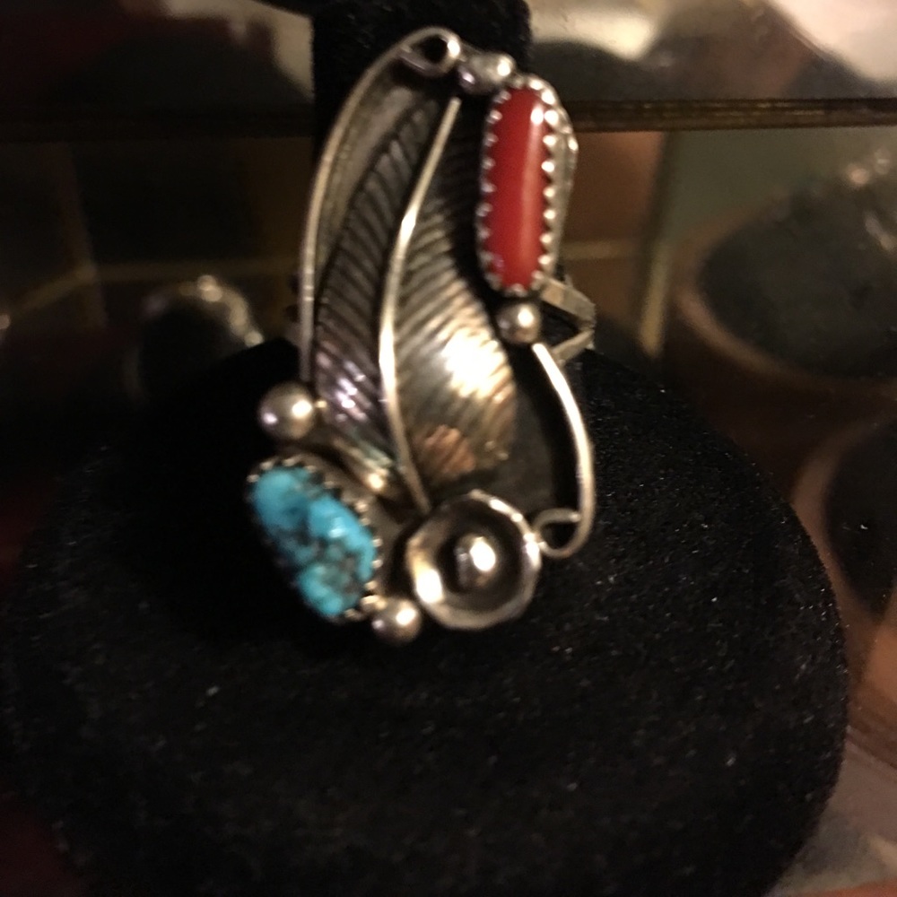 🌷Sold 🌷Vintage Navajo SS Turquoise & Coral Ring