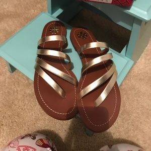 Tory Burch Patos Flat Sandal Metallic Spark Gold