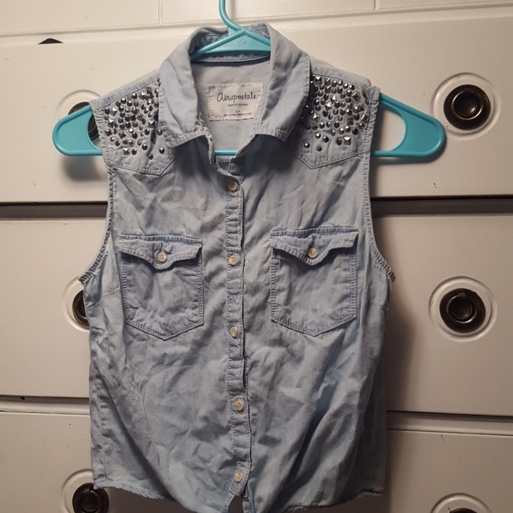 Denim With Studded Shoulder Tank Top