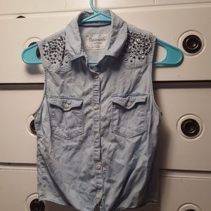 Denim With Studded Shoulder Tank Top