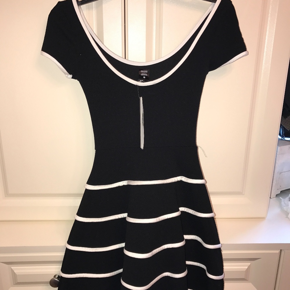 Aqua Black/White Striped Dress