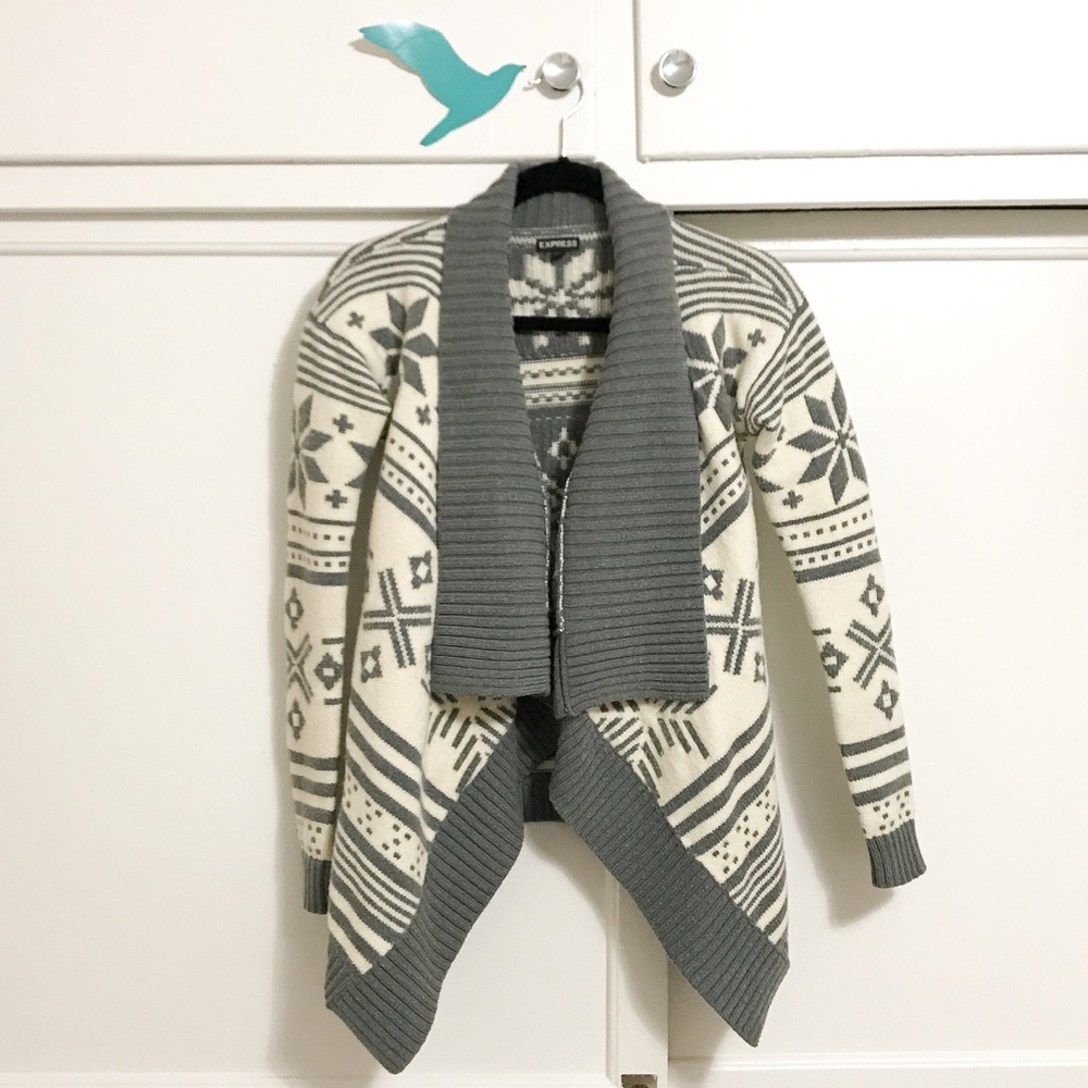 Express white and gray wool cardigan